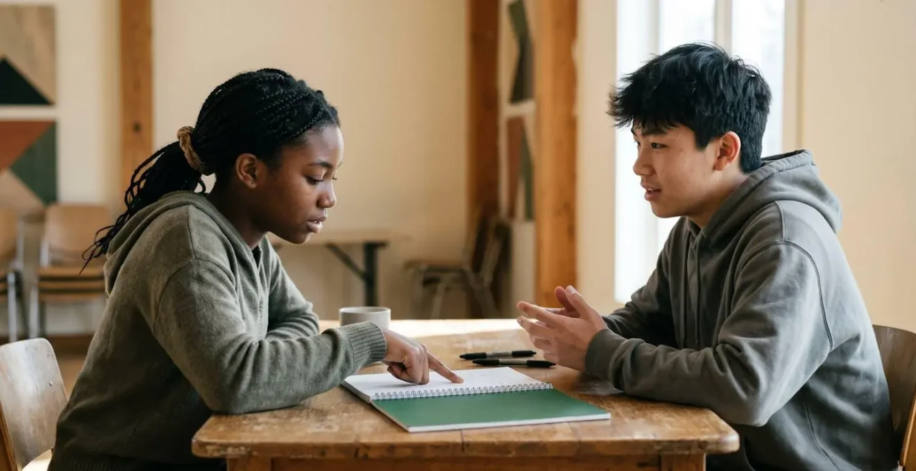 Jeune bénévole français développant des compétences de leadership et d'empathie lors d'un projet associatif collaboratif