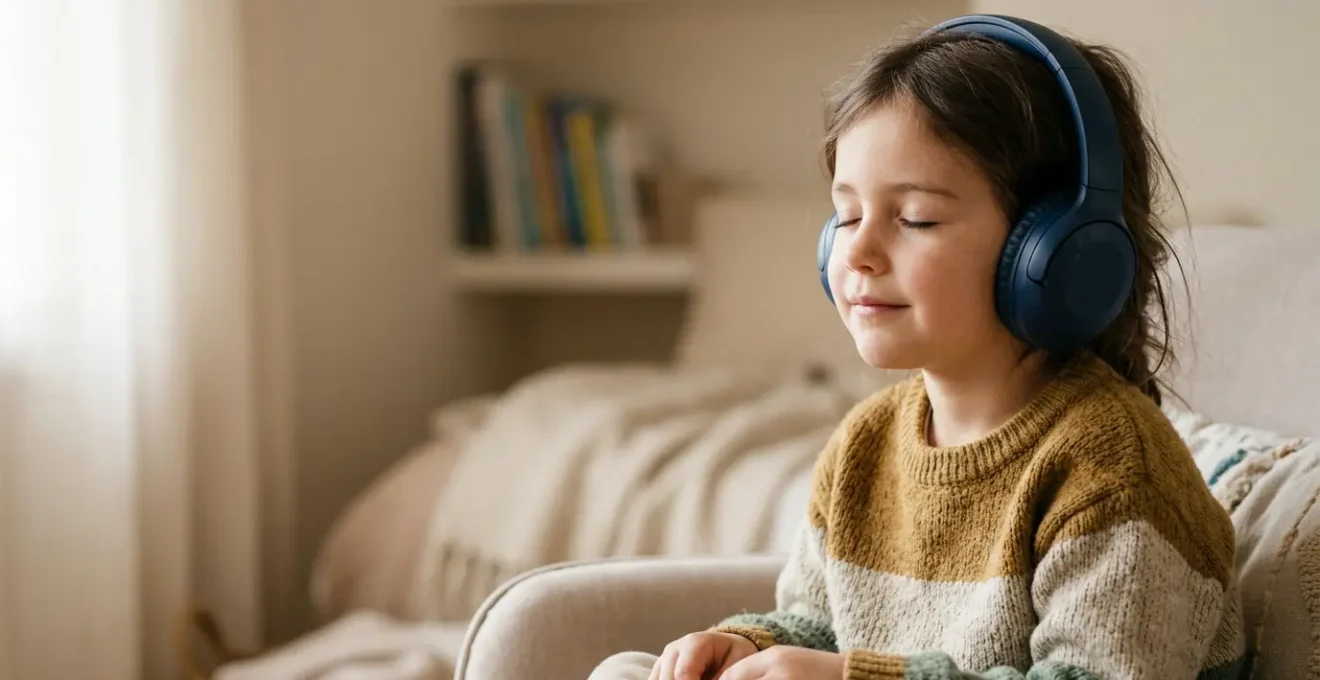 Enfant plongé dans l'écoute d'une histoire, yeux fermés en pleine création d'images mentales