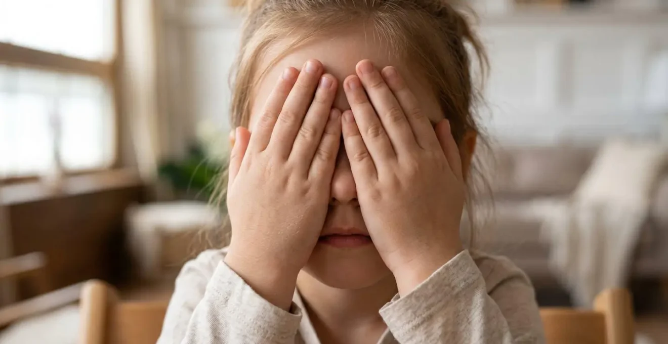 Gros plan sur les mains d'un enfant effectuant un exercice de relaxation oculaire simple