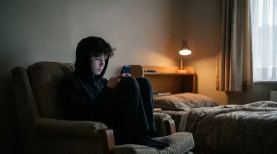 Adolescent isolé devant un écran dans une ambiance crépusculaire évoquant la solitude numérique